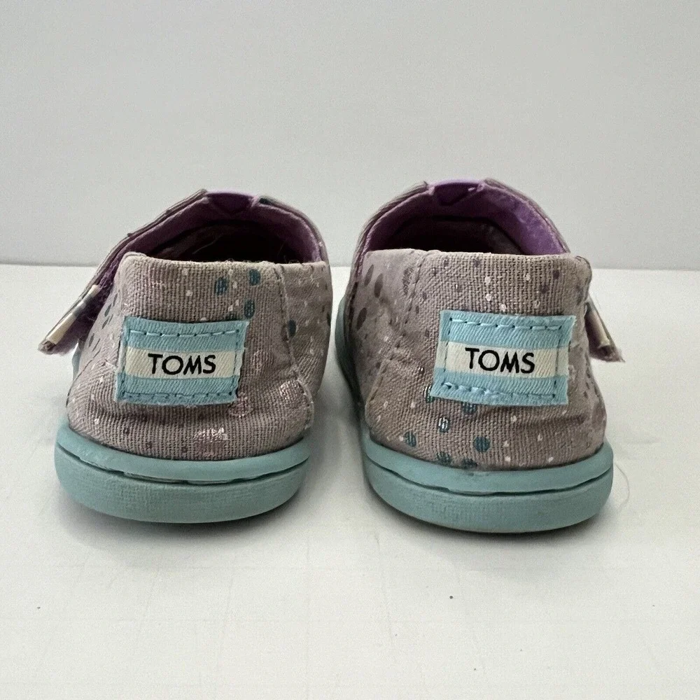 Toms Tiny Alpargata Slip-on Classics Gray Metallic Dot Canvas Toddler Kid T4